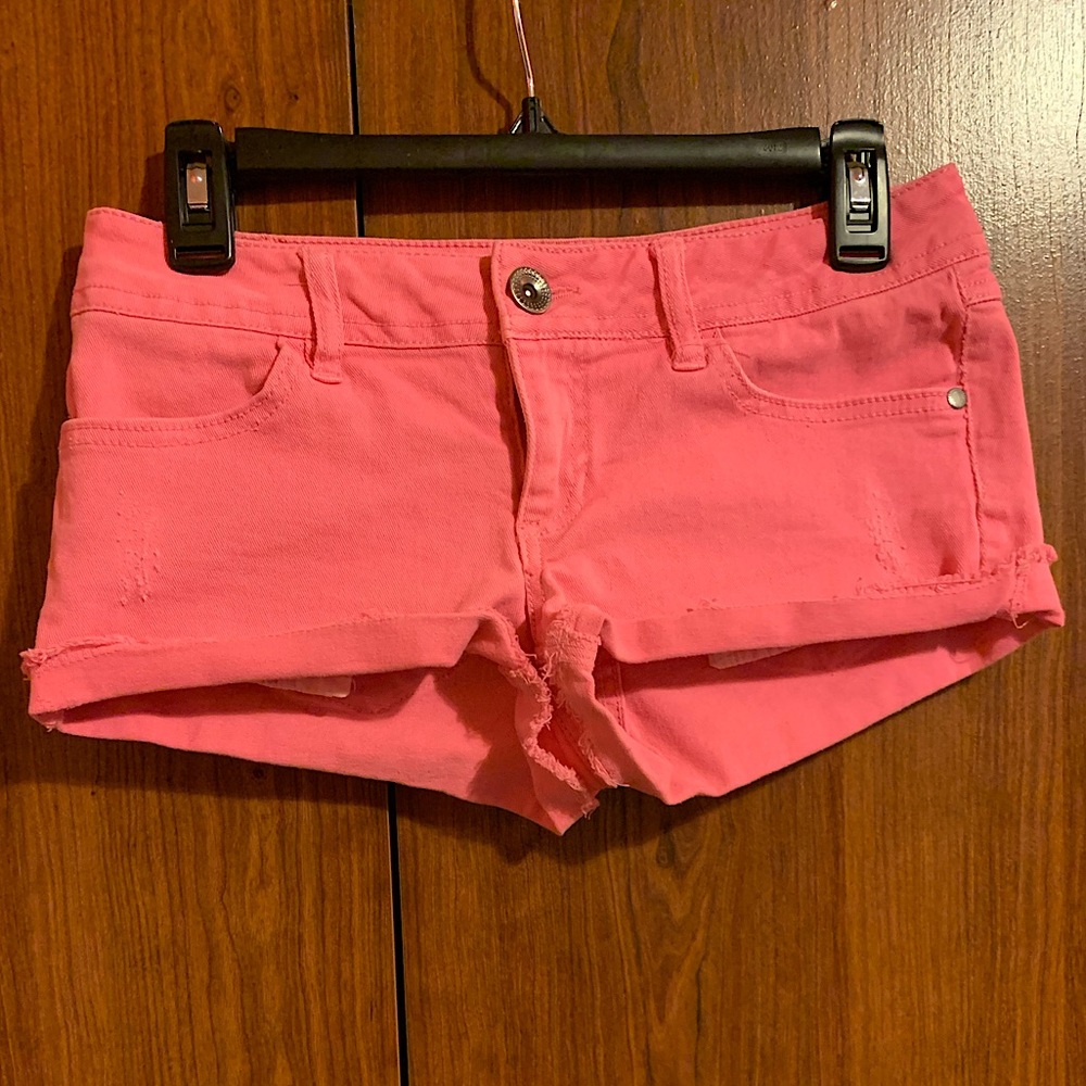 Mudd Pink Denim Frayed Distressed Mini Shorts